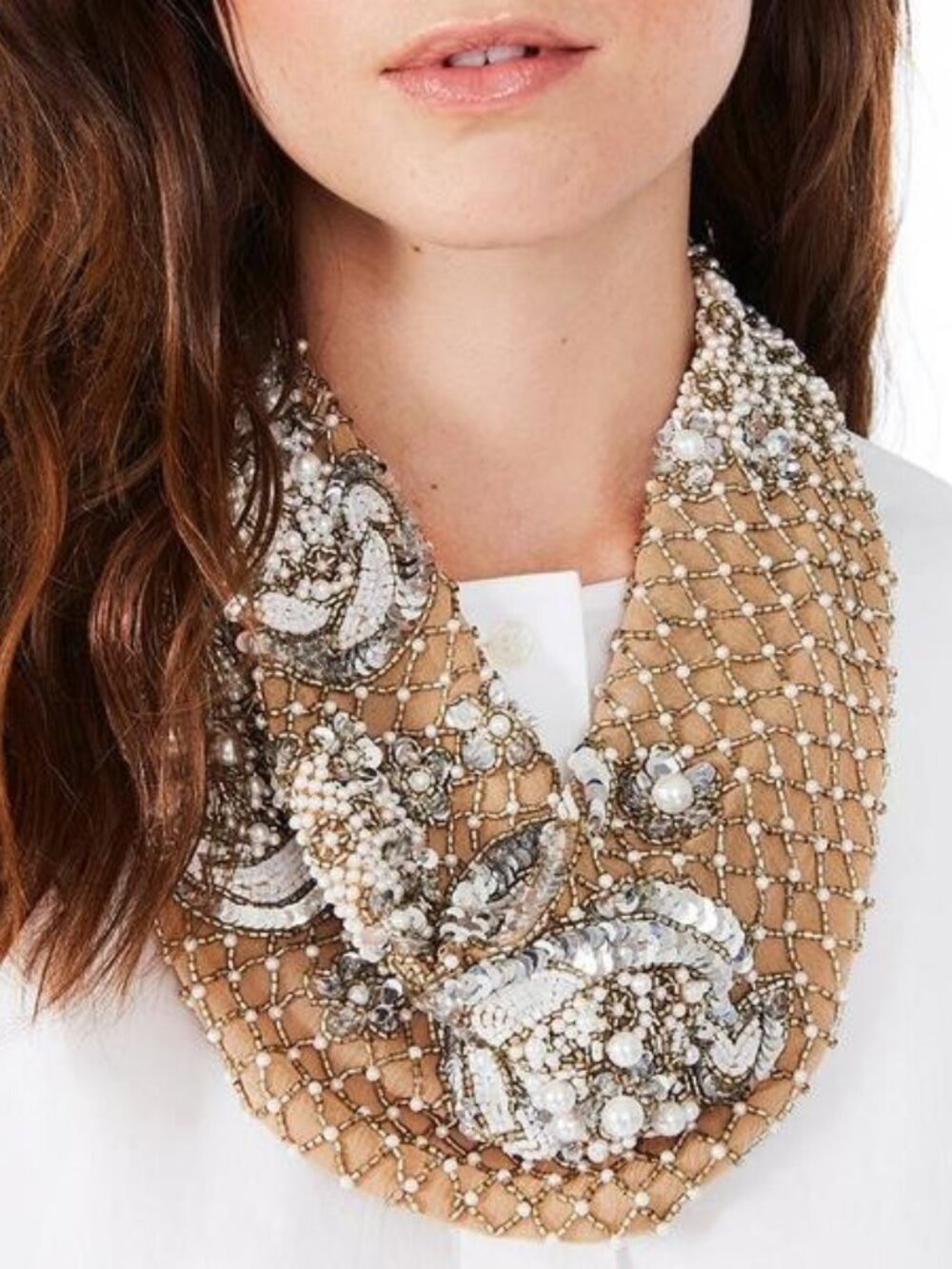 Mignonne Gavigan Le Charlot Beaded Scarf Necklace, Nude